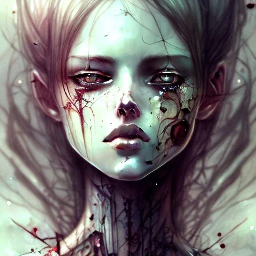 body anormal, cry blood, girl cute, watercolor illustration by <agnes cecile> <John Kenn Mortensen> <Yoji Shinkawa>,