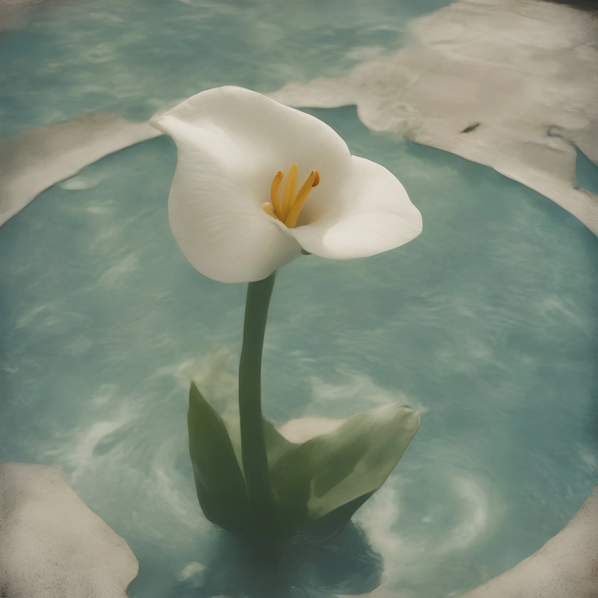 arum lily in a swimming pool, autochrome, sunny day