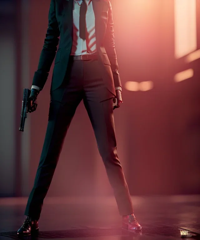 Female John wick, full body, bokeh, hyper realistic