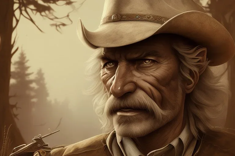 old RUGED cowboy face forest