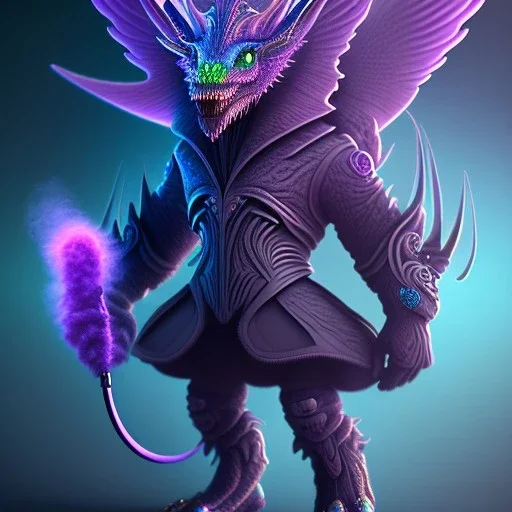 purple mythical creature in galaxy, teal and purple smoke, detailed, realistic, 4k