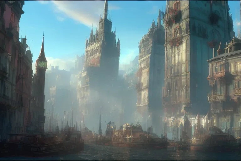 Livorno+Gothic city+BioShock+Dishonored+Bloodborne +trieste+Edinburgh+Chicago+victorian London+decòpunk Skyscraper+ +steampunk+biopunk+alphonse mucha, greg rutkowski,matte painting, cryengine, hyper detailed, felix kelly, fantasy art, seb mckinnon