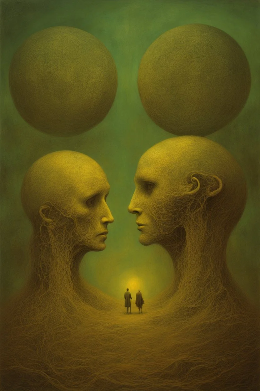 "Quantum Entanglement" is a Heavily Glazed Oil paining that depicts otherworldly Celestial Art; Dystopian Surrealism; Zdzislaw Beksinski ; elegant; fantasy; award-winning