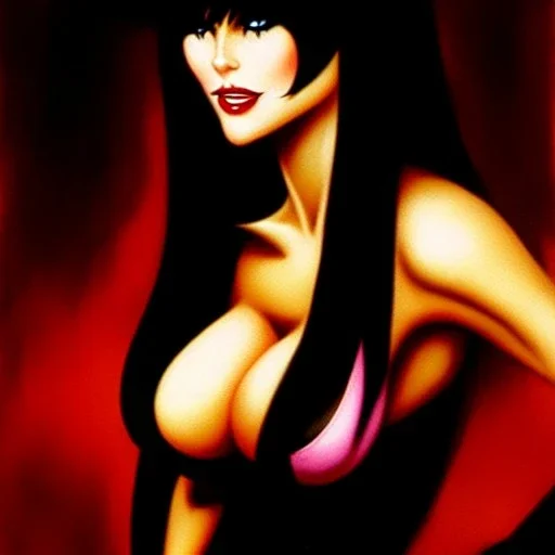 portrait of beautiful busty Vampirella painting by Brom, oil on canvas, cinematic composition, extreme detail,fit full head inside picture