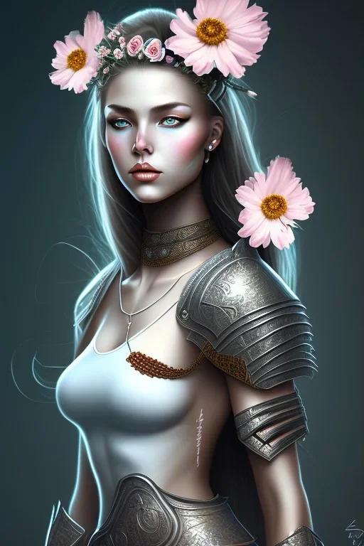 lady warrior with white top and flowers