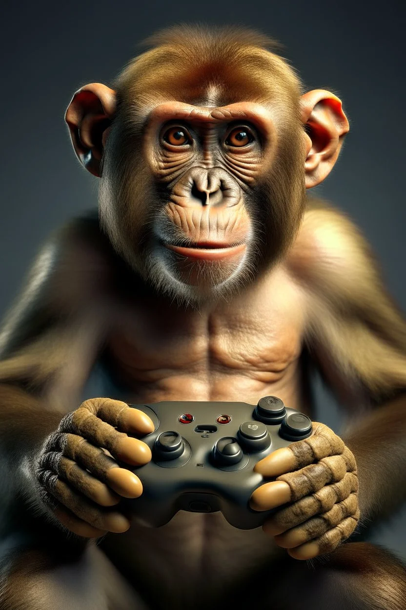 a realistic monkey holding a Xbox controller