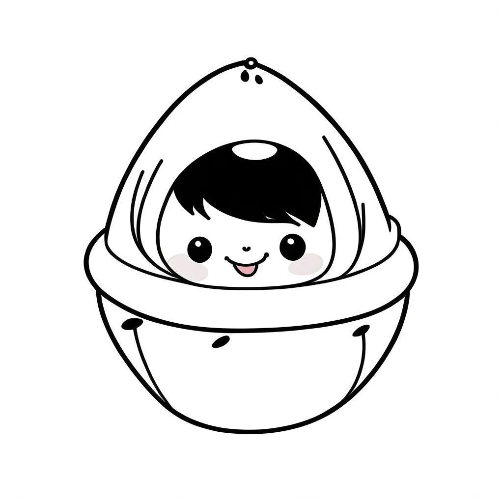 A black and white cute drawing of Christmas pudding, only outline, white background,for kids