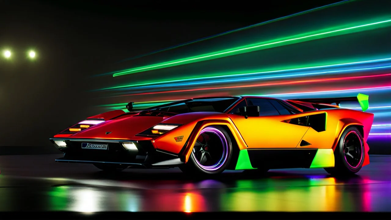 lamborghini countach LPI 800-4 colorful glowing body lines and rims effect , rear view, desktop wallpaper, 4K, Cinematic