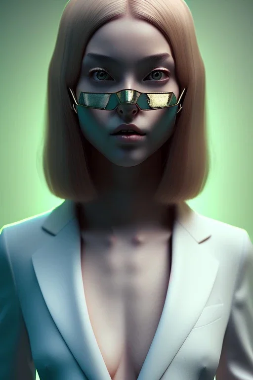 Portrait woman with Sweet Rabbit ceramic mask, suit, color background, photo studio, unreal engine 5, concept art, ray tracing, lumen lighting, ultra detail, volumetric lighting, 3d.