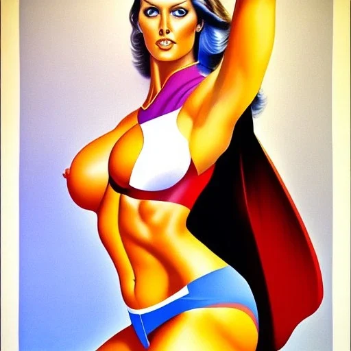 portrait of busty atletic young beautiful Superwoman horseriding Boris Vallejo styles