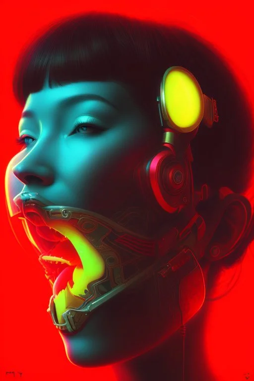 a woman with her mouth open and glowing in the dark, cyberpunk art by James Jean, cgsociety, psychedelic art, detailed painting, cosmic horror, digital illustration