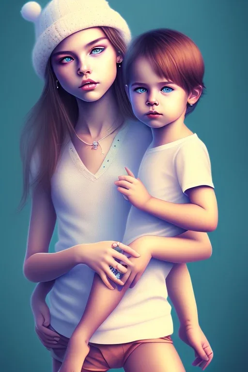 girl and boy, cute, beautiful, close up, holding baby