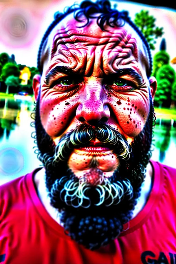 close up photography, dirty burly chubby Italian strong 48 years old homeless man, full of splashing milk in the face dripping on the beard, with dirty tank top, emotional eyes, manly chest, photo, Canon EOS, lens 35mm, natural lights, 8K, in the morning