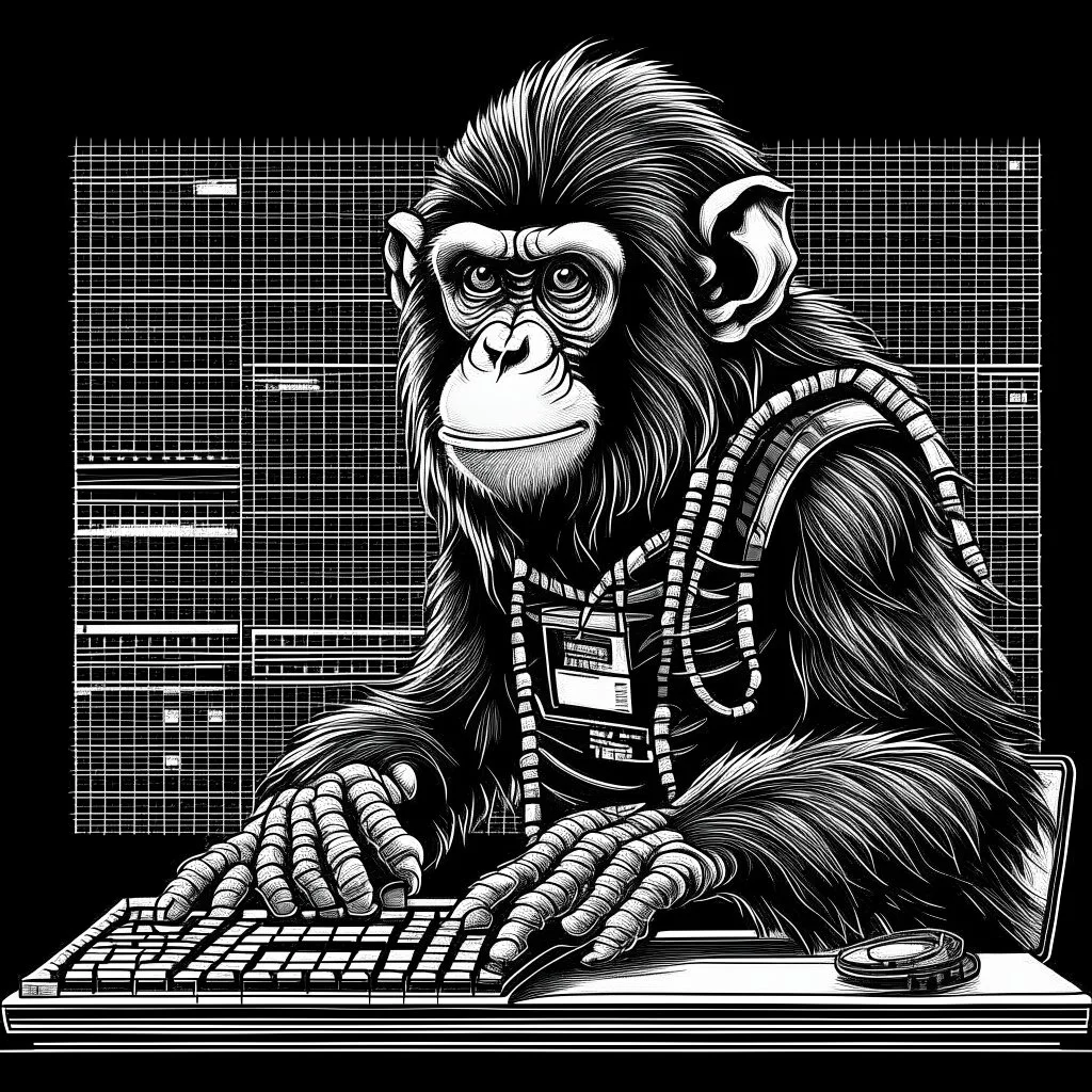 Computer Hacker Monkey. NFT Pixel Art