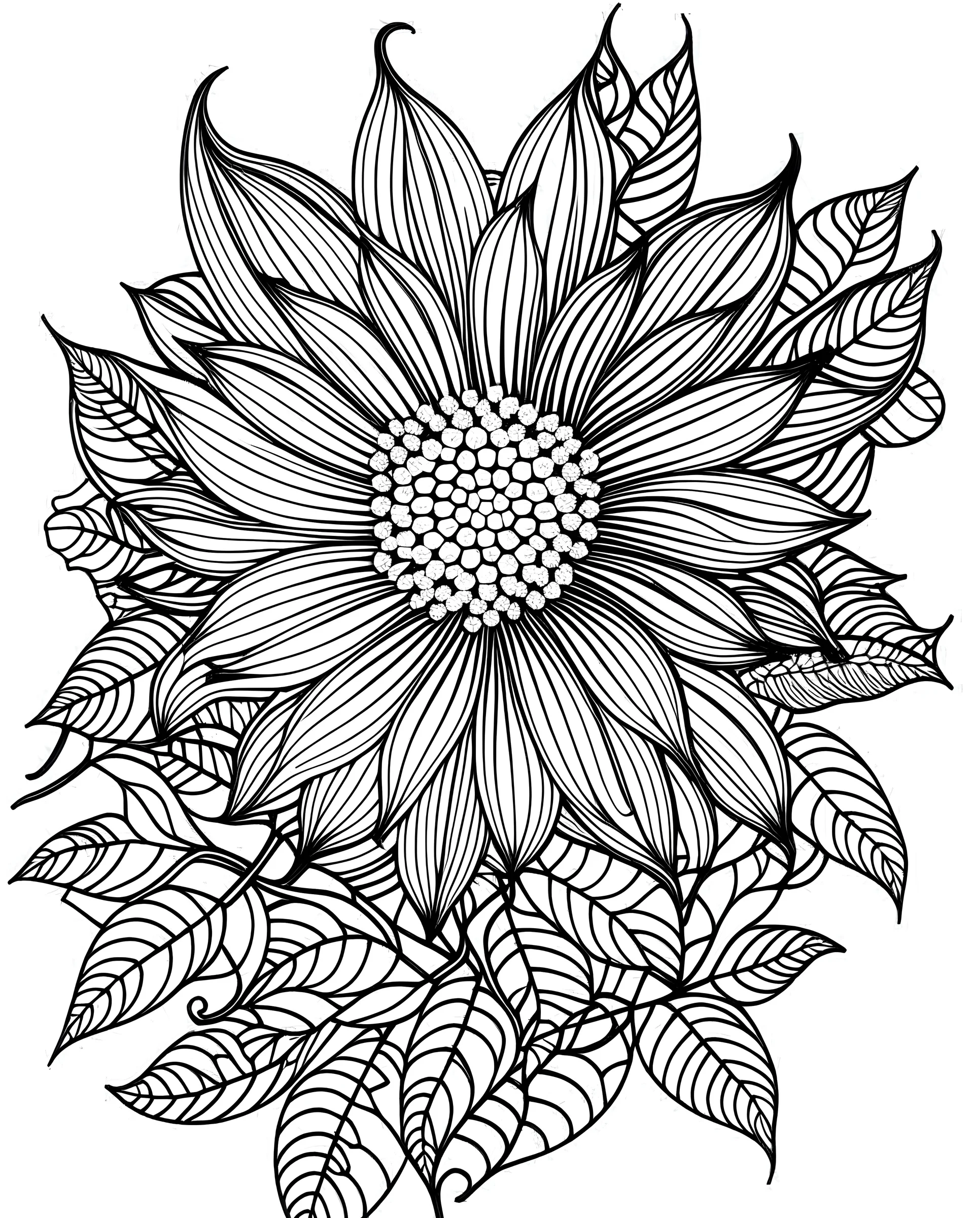 Coloring book for adults, simple lines drawings, no lines inside of the drawing, flower, outline of the drawing in bold line, symmetrical, white background., no background image, without any background image, completely white background.