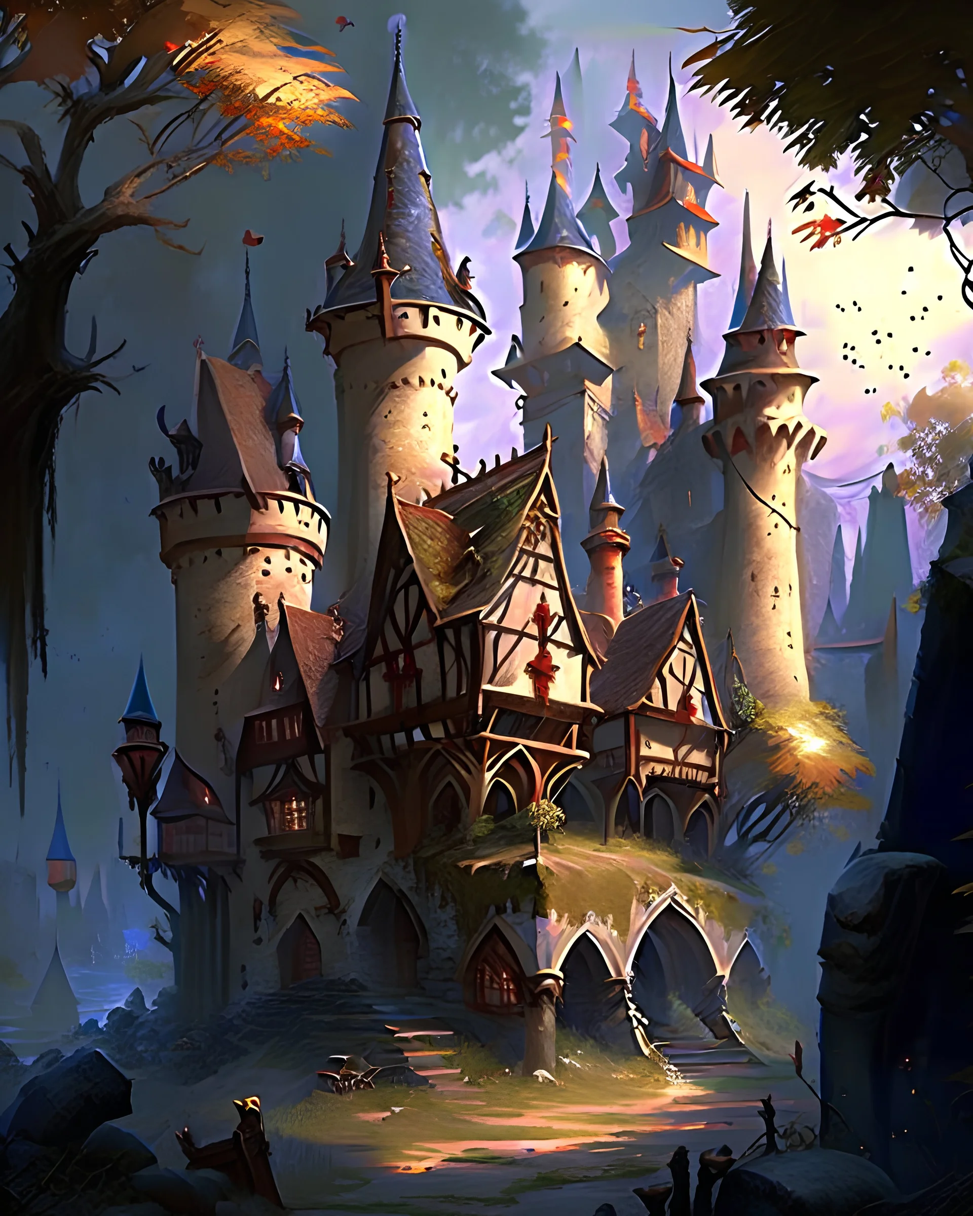 medieval fantasy castle town fairytale rpg art