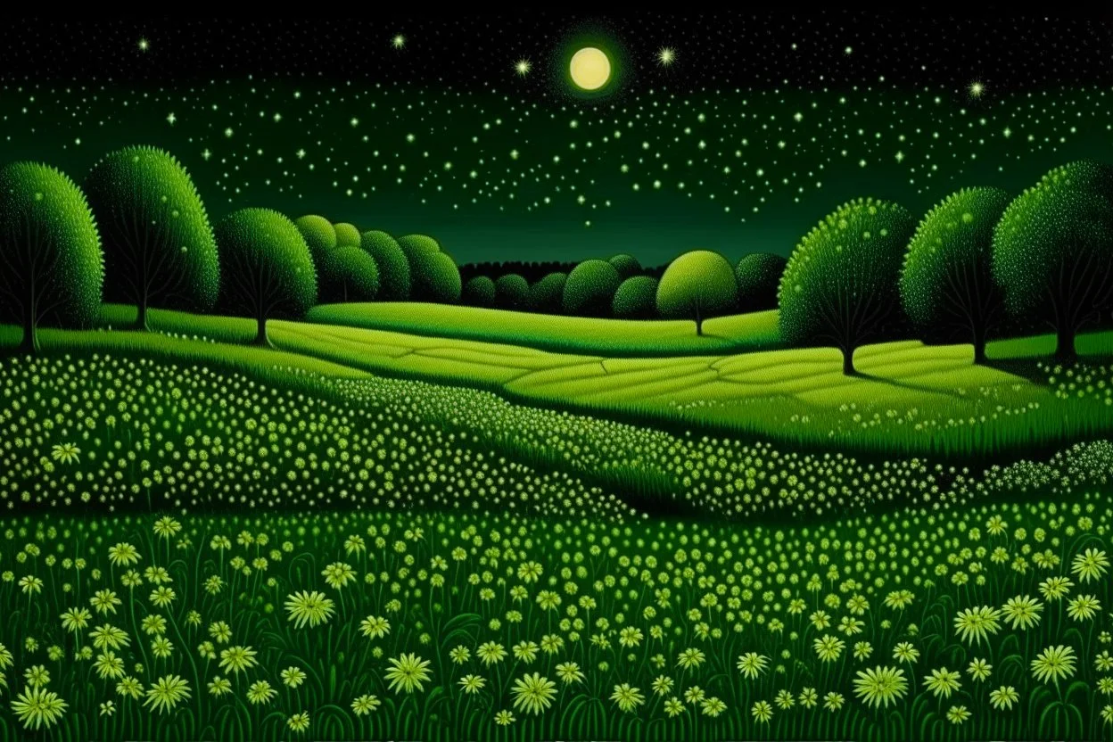 A green flower fields underneath the stars painted by Edward Hicks