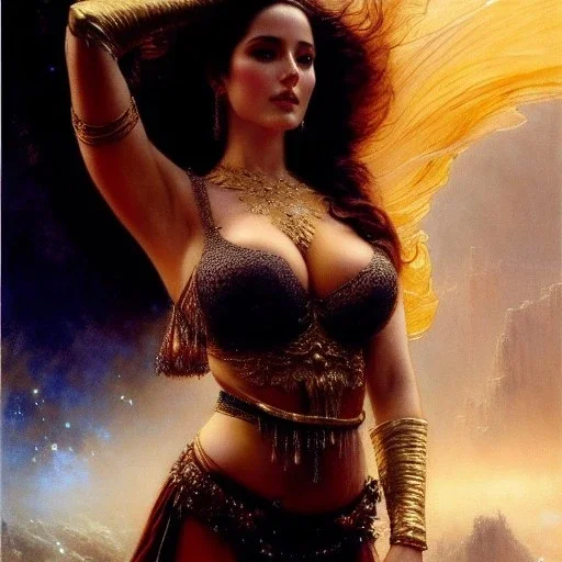 Drawing of beautiful face,'beautiful,Busty fit 'Excella Gionne',intense stare, ancient skintight armor, balanciaga fashion clothe painting by gaston bussiere, greg rutkowski, yoji shinkawa, yoshitaka amano, tsutomu nihei, donato giancola, tim hildebrandt Oil on canvas, cinematic composition, extreme detail,fit full head inside picture,16k