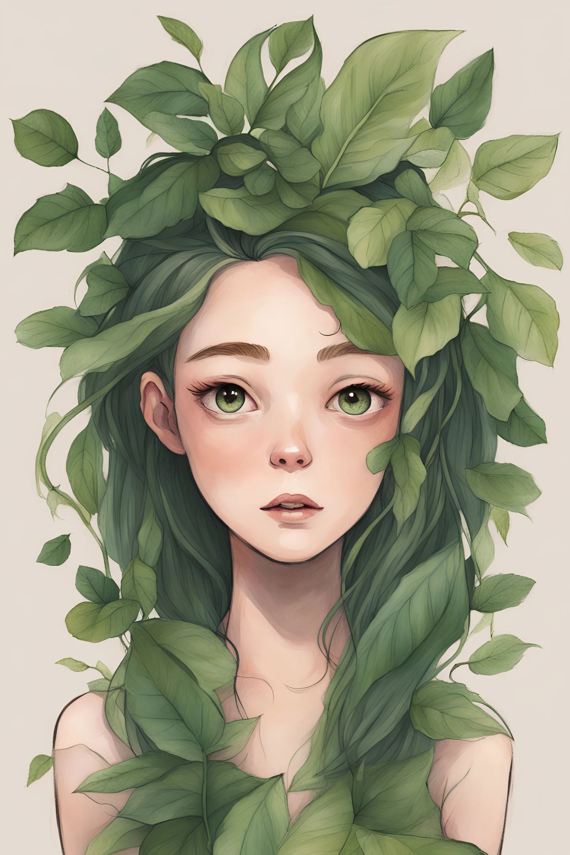 Plant Hair Leaves and Forehead Girl