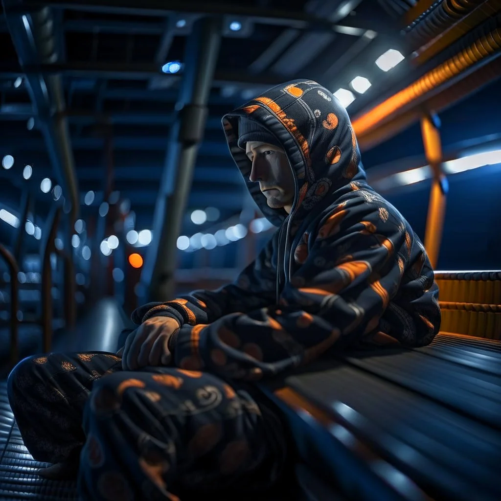 portrait of ninja sleeping in pyjamas on oil platform in north sea, shot on Hasselblad h6d-400c, zeiss prime lens, bokeh like f/0.8, tilt-shift lens 8k, high detail, smooth render, down-light, unreal engine, prize winning