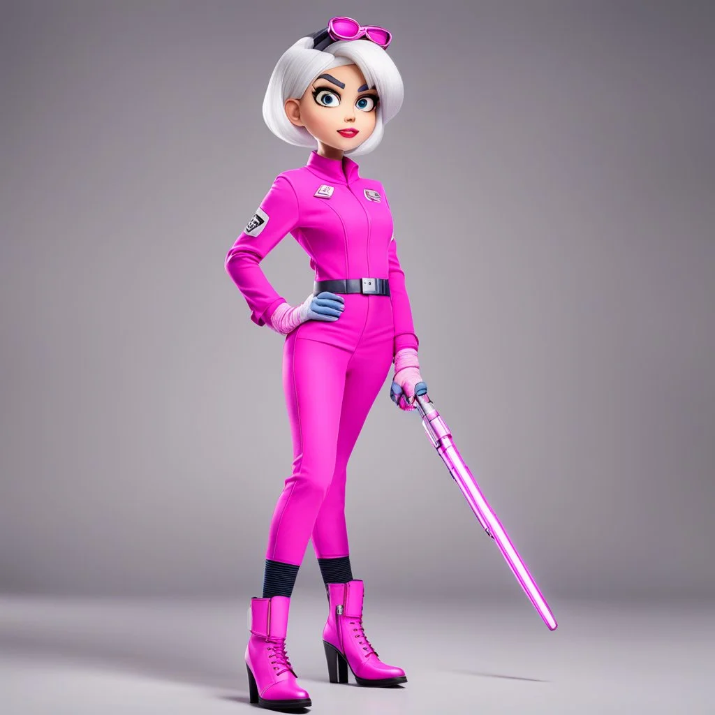 lola loud from the loud house at age 74 as Jill valentine wearing her pink battlesuit Pink gloves and Pink high heel boots