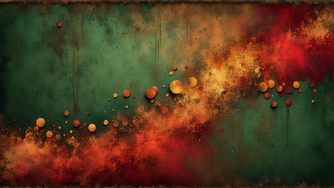 Hyper Realistic Brown, Red, Maroon & Dark-Green Grungy-Texture With Glowing-Golden Embers on Grungy Background.