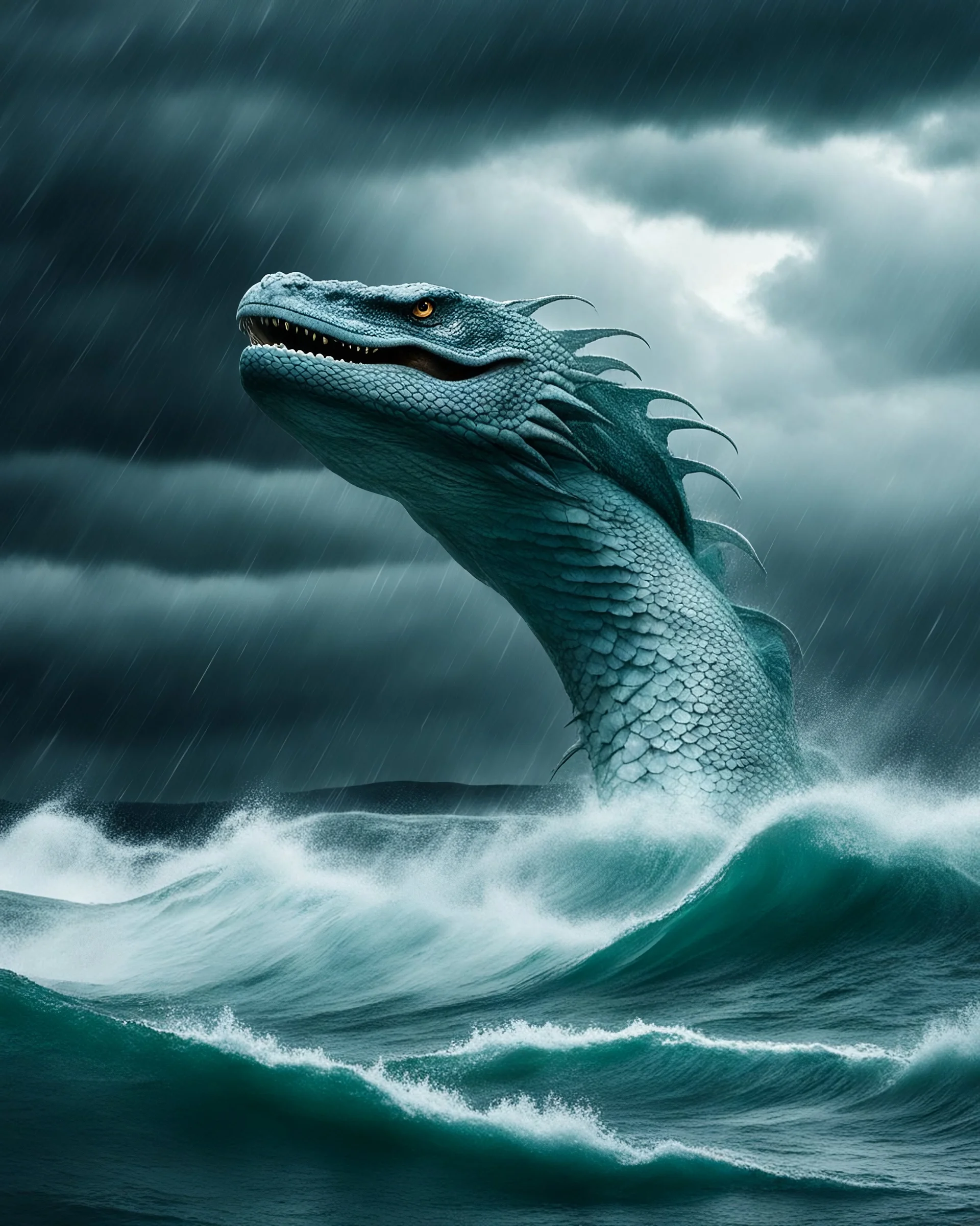 ultraralistic photography of jormungandr in storm