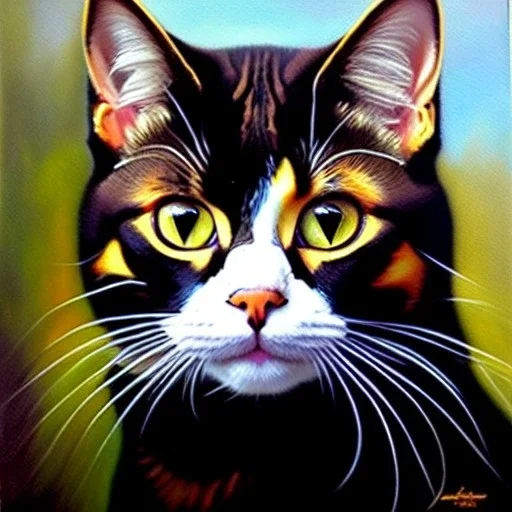 portrait of beautiful Cat painting by Brom , oil on canvas, cinematic composition, extreme detail,fit full head inside picture