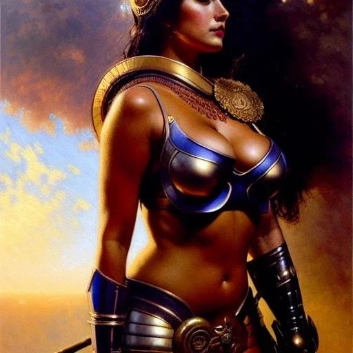 portrait ' Sexy Extra busty Power Girl naked ',ancient metal armor and Helmet ,painting by gaston bussiere, greg rutkowski, yoji shinkawa, yoshitaka amano, tsutomu nihei, donato giancola, tim hildebrandt, oil on canvas, cinematic composition, extreme detail,fit full head inside picture,16k