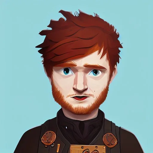 ed sheeran with dark brown hair, round head, lego, steampunk