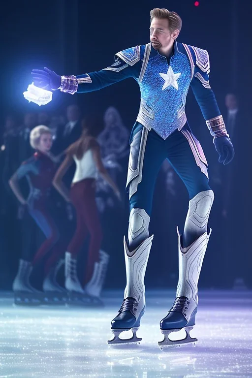 A photo taken from the ice skating show "Avengers Endgame", <character or scene>, ice skates, cinematic lighting --v 4 --q 2