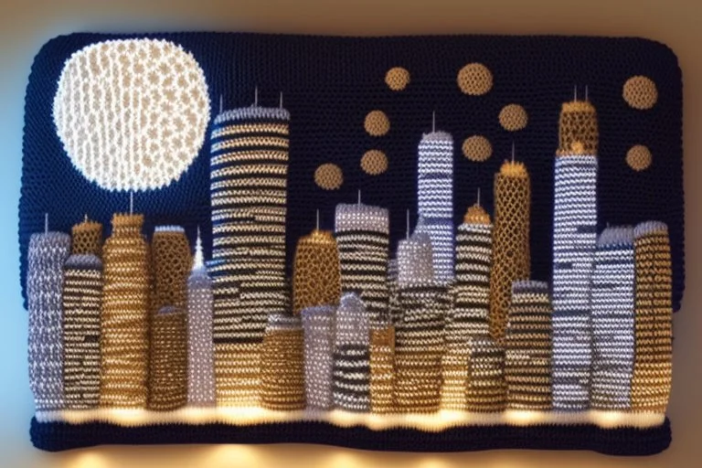 knitted city at night in moonlight