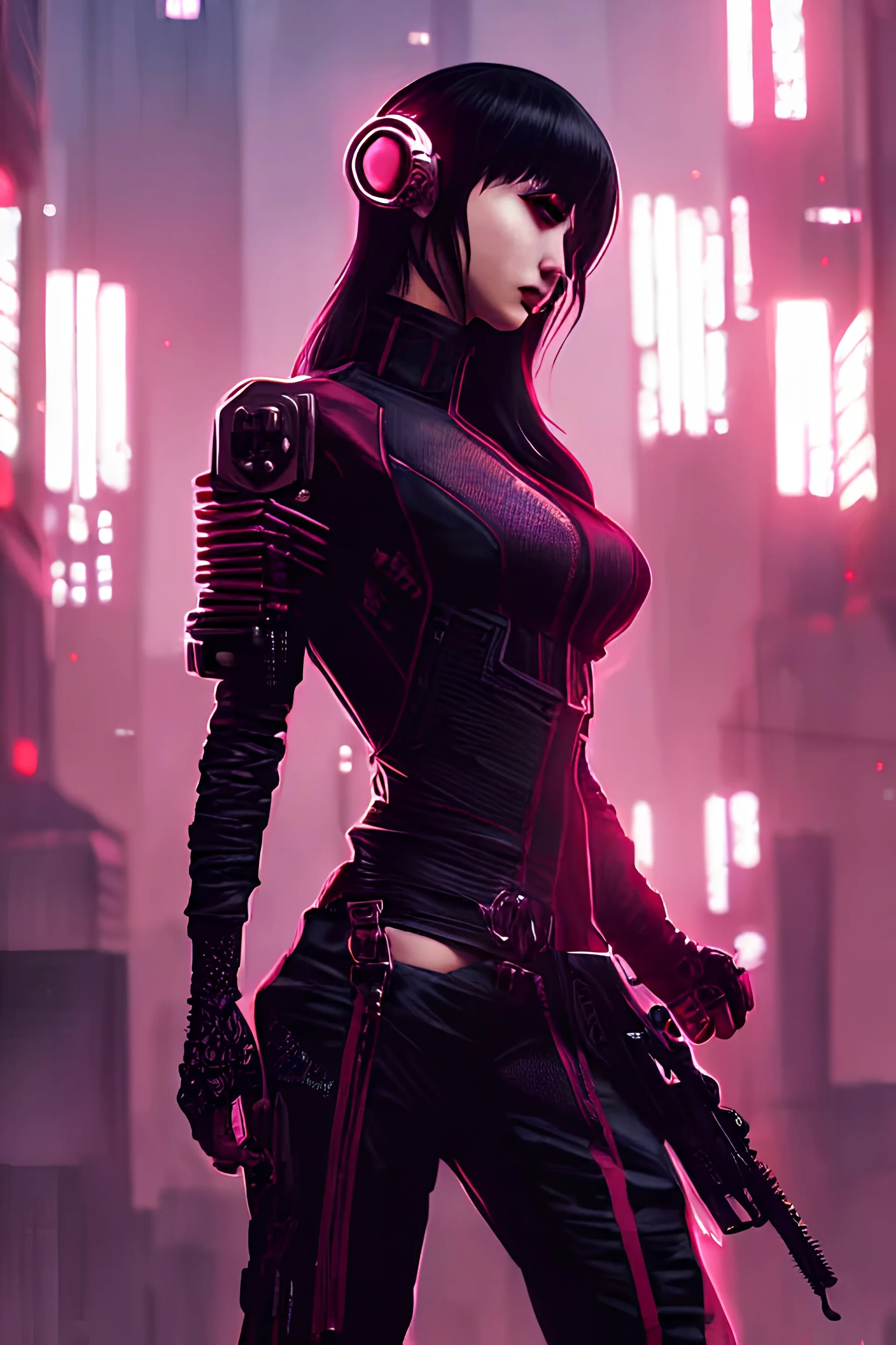 lady assassin wearing cyberpunk streetwear, detailed