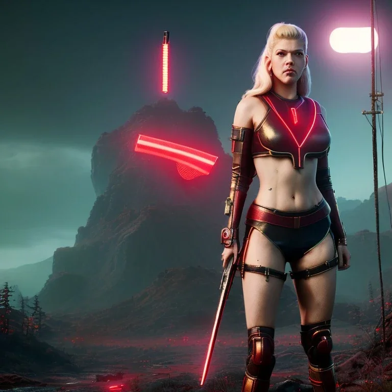 Actress , retro futuristic, Katheryn Winnick, retro, 80s, blood, portrait, samurai style, 16 bit, unreal engine 5, god light, ultra hd, vibrant color, minimal background, neon.