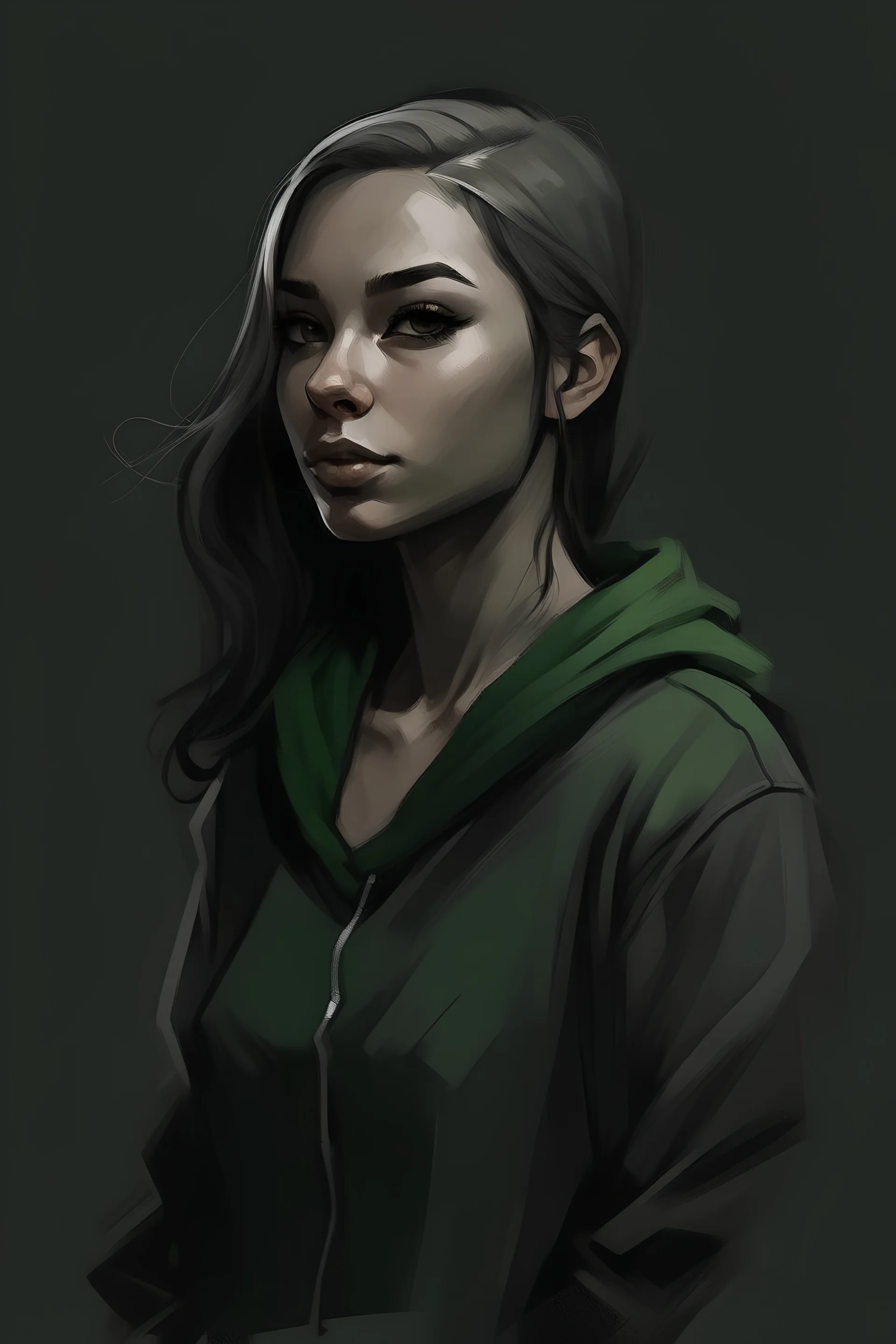 dark grey and dark green woman