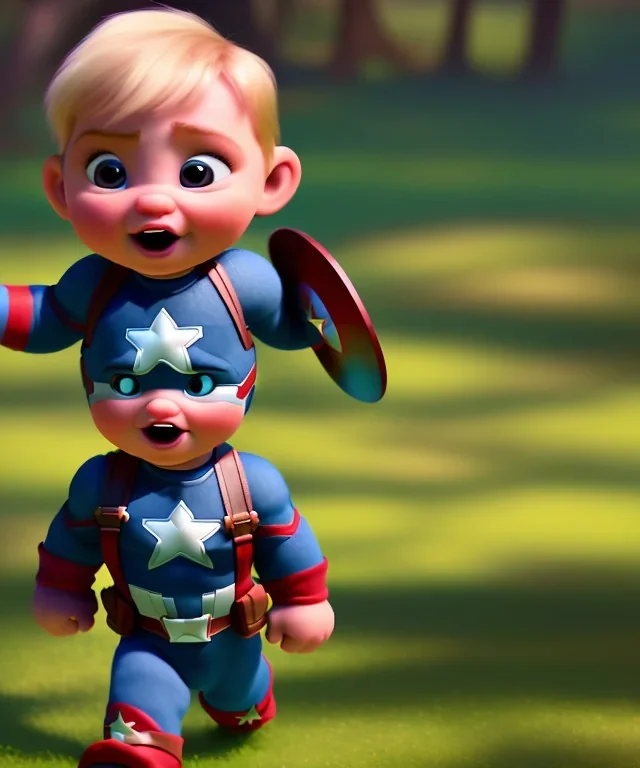 Baby captain america, full body, bokeh