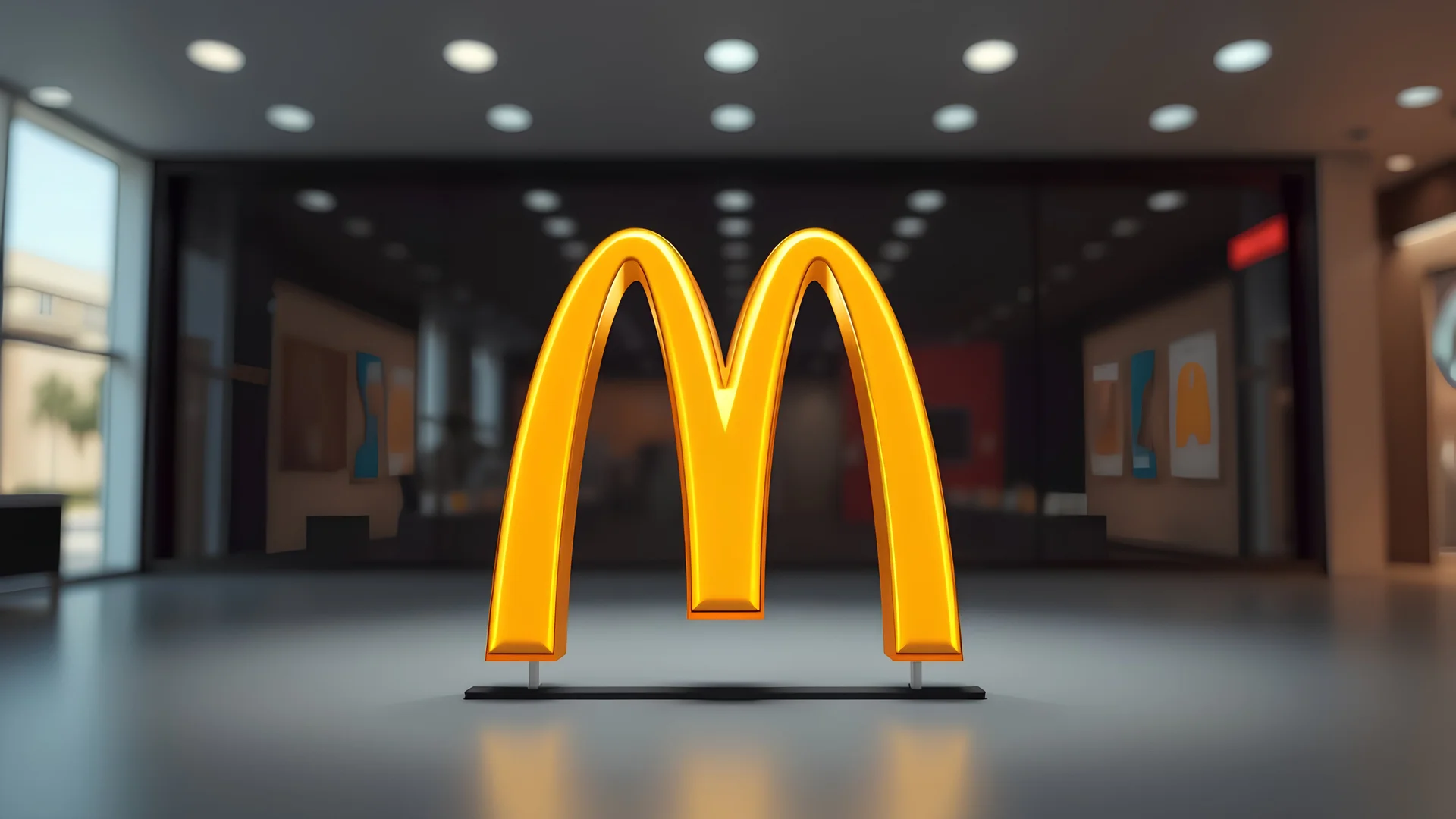 logo McDonald's,tridmecional,cgi,8k,hdr,utra resoluçao,ureal 5,ray tracing,refexo,iluminaçao,