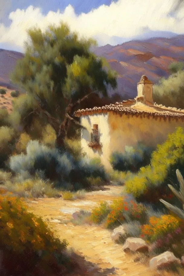 Spanish landscape oil painting, detailed