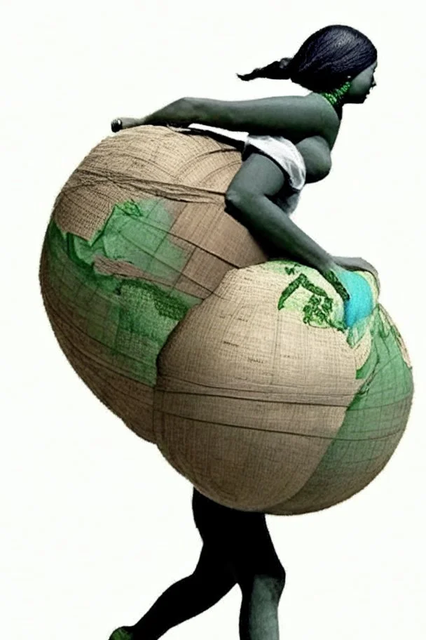 a woman carrying the earth on her back like Atlas