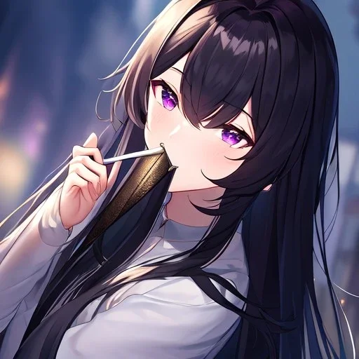 Clear focus,High resolution,High quality, Detailed, Black long hair, Purple eyes, mouth open,