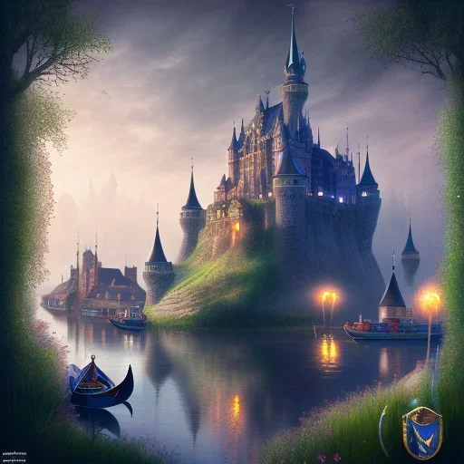 A magical gothic little town of witches with a castle and canals Nick Harris style