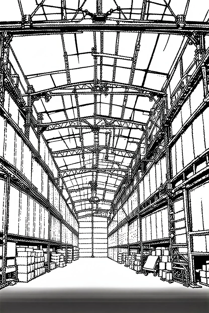 Industrial warehouses, line arts, manga style