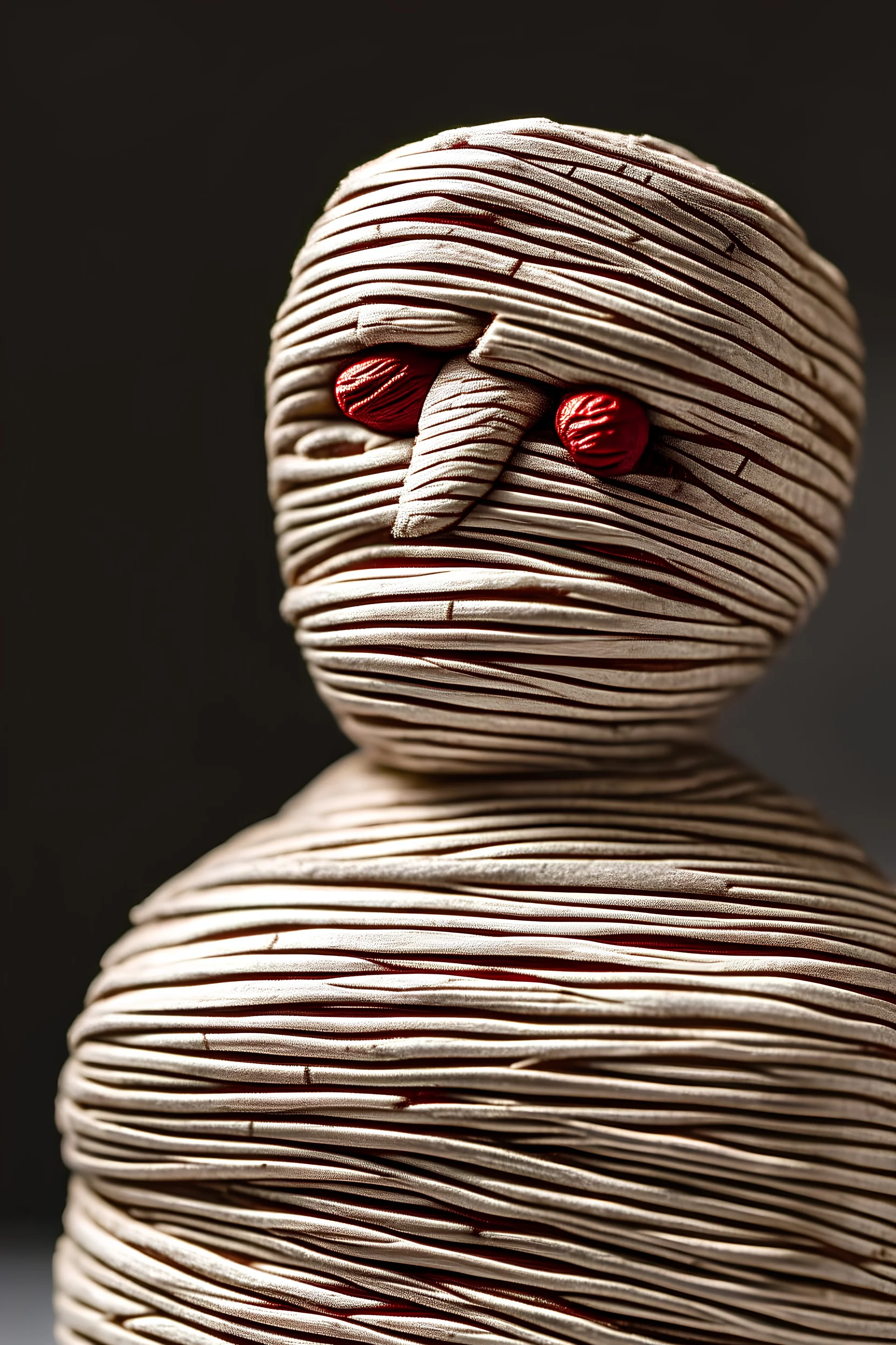 mummy with a red heart, in a plain background