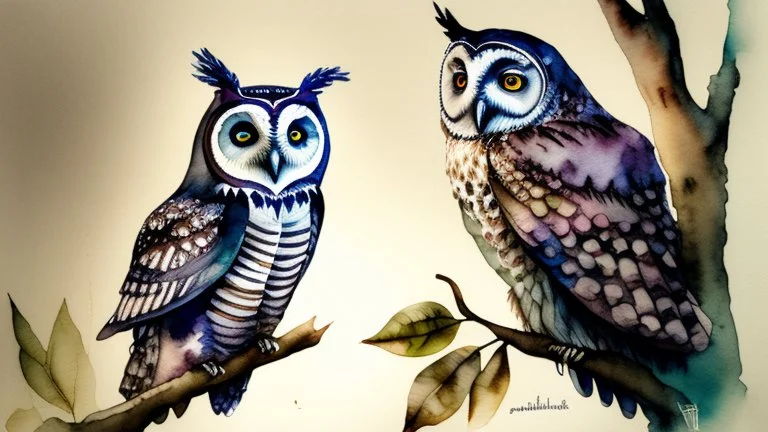 watercolor painting of an owl sitting on a branch