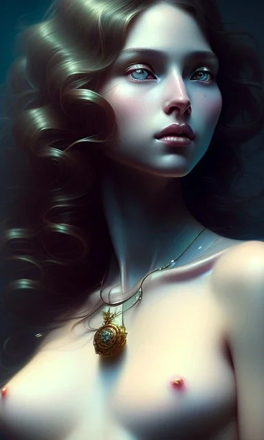 French model , cute, beautiful, Very long hair , wavy hair, curly hair، black eyes, full body, cinematic, 8k, resolution concept art portrait by Greg Rutkowski, Artgerm, WLOP, Alphonse Mucha dynamic lighting hyperdetailed intricately detailed