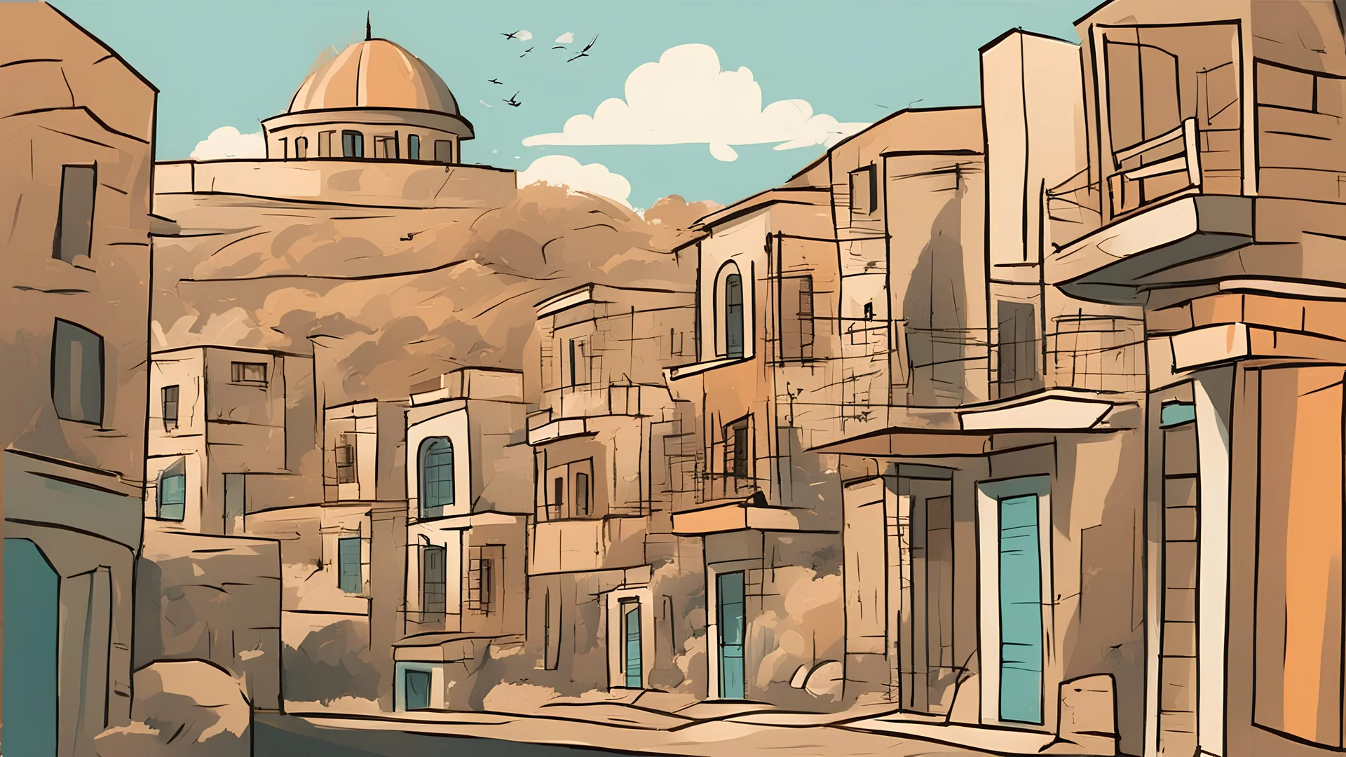 Iraq, Digital Painting, Old City, Vector, Cartoon, Turkey's, Color