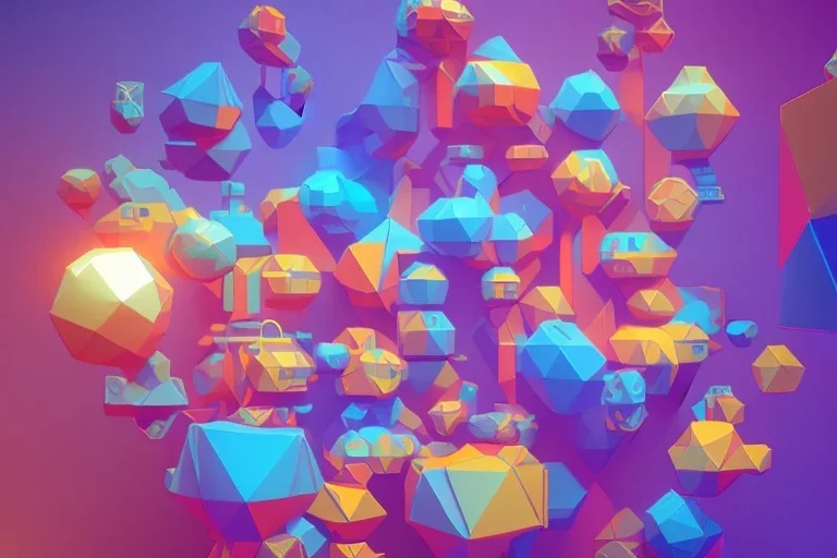 3D colorful geometric installation, simplistic, studio lighting, C4D, 16k, Behance, Artstation, centered, top down camera, vibrant