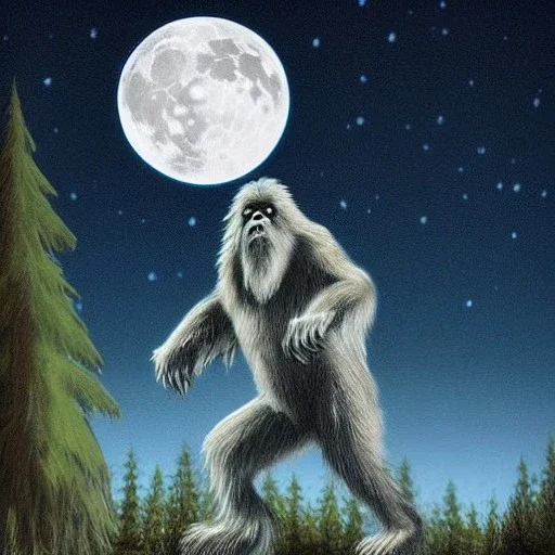 hyper realistic haunting bigfoot beast under the moonlight