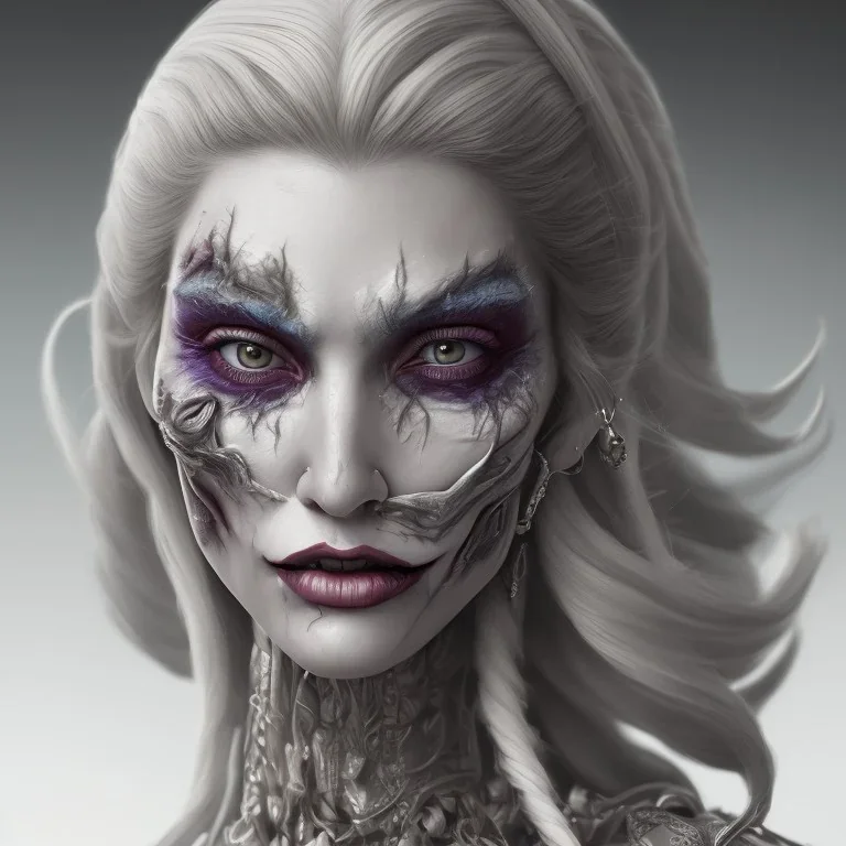 Úrsula Corberó, make up joker, highly realistic, highly detailed, intricate, viking