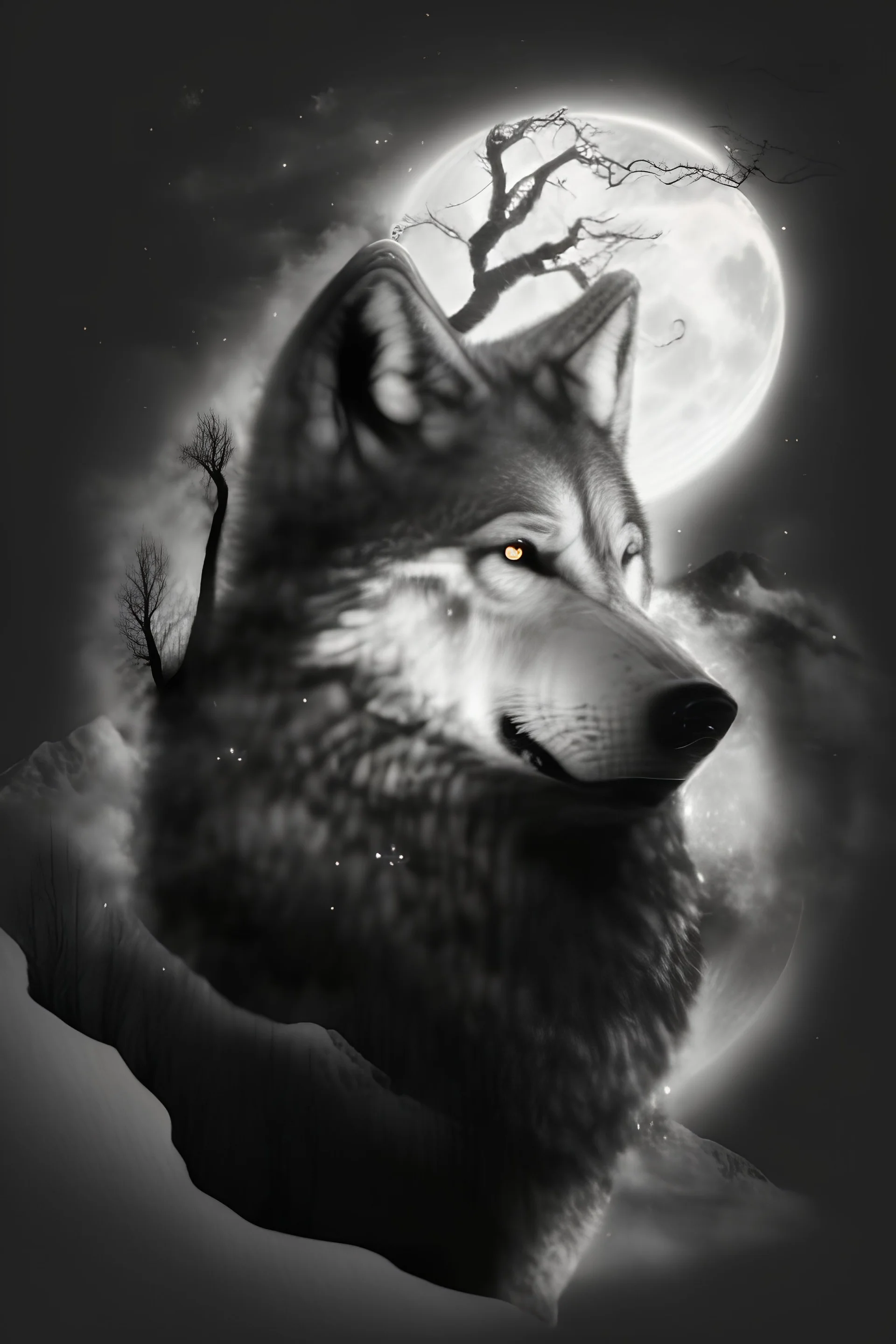 Wolf howling at the moon